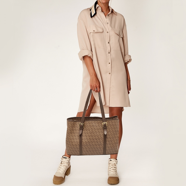 Pre Owned Fendi Brown Zucchino Coated Canvas Shopper Tote
