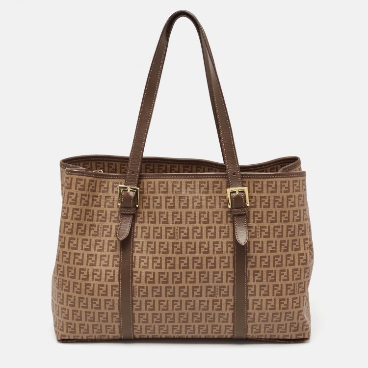 Pre Owned Fendi Brown Zucchino Coated Canvas Shopper Tote