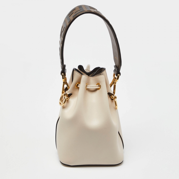 Pre Owned Fendi Beige/Brown Leather Mini Mon Tresor Drawstring Bucket Bag