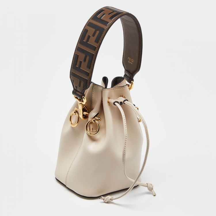 Pre Owned Fendi Beige/Brown Leather Mini Mon Tresor Drawstring Bucket Bag