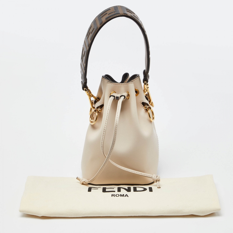 Pre Owned Fendi Beige/Brown Leather Mini Mon Tresor Drawstring Bucket Bag