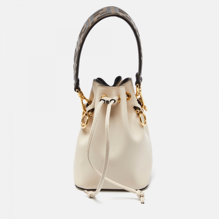 Pre Owned Fendi Beige/Brown Leather Mini Mon Tresor Drawstring Bucket Bag