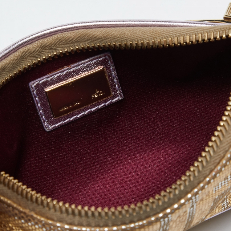 Pre Owned Fendi Gold/Lilac Zucca Suede and Leather Pochette Bag