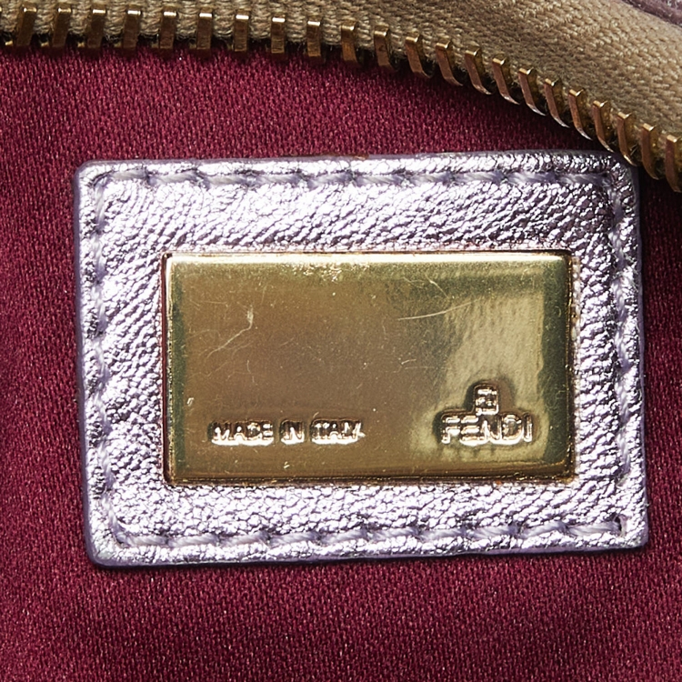 Pre Owned Fendi Gold/Lilac Zucca Suede and Leather Pochette Bag