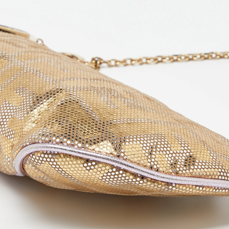 Pre Owned Fendi Gold/Lilac Zucca Suede and Leather Pochette Bag