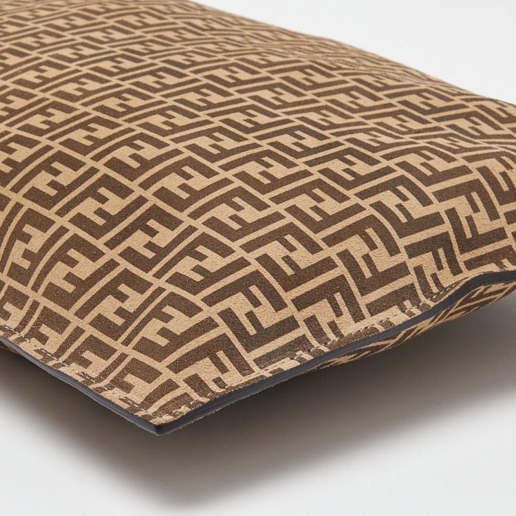 Pre Owned Fendi Beige/Brown Zucchino Suede Flat Wristlet Pouch