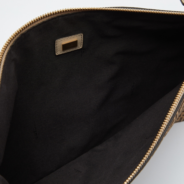 Pre Owned Fendi Beige/Brown Zucchino Suede Flat Wristlet Pouch