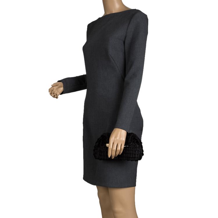 Pre Owned Fendi Black Raffled Satin Folded Clutch