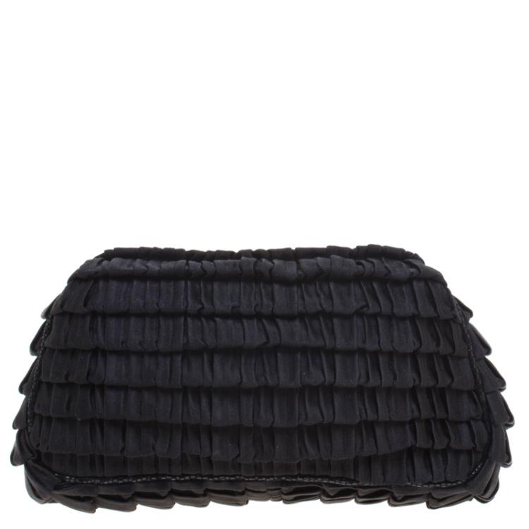 Pre Owned Fendi Black Raffled Satin Folded Clutch