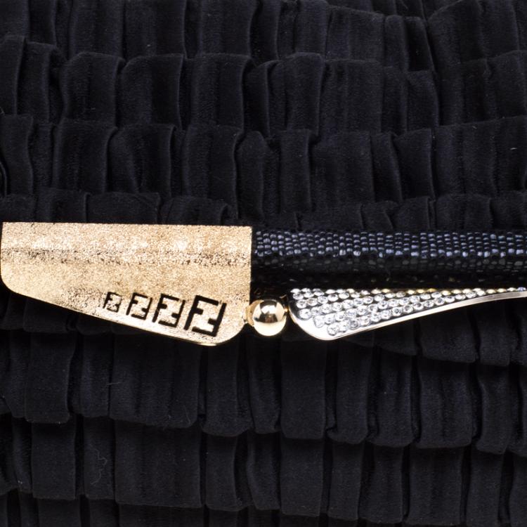 Pre Owned Fendi Black Raffled Satin Folded Clutch