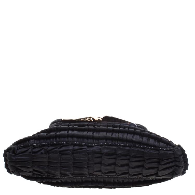 Pre Owned Fendi Black Raffled Satin Folded Clutch