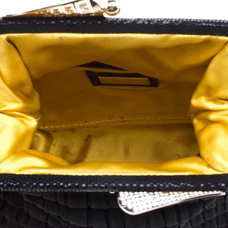 Pre Owned Fendi Black Raffled Satin Folded Clutch