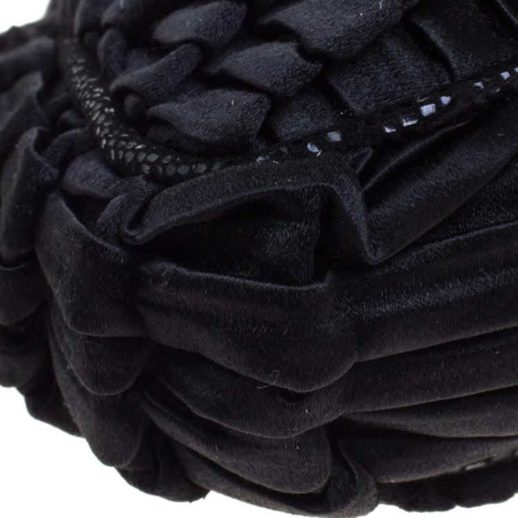 Pre Owned Fendi Black Raffled Satin Folded Clutch