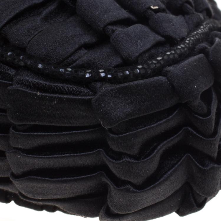 Pre Owned Fendi Black Raffled Satin Folded Clutch
