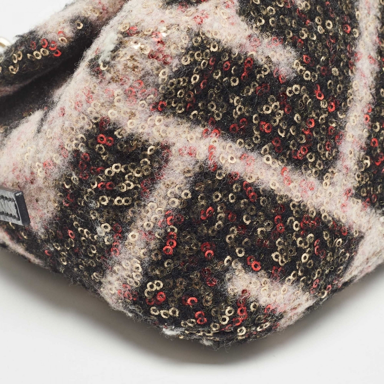 Pre Owned Fendi Multicolor Zucca Wool and Sequins Mini Mama Baguette Chain Bag