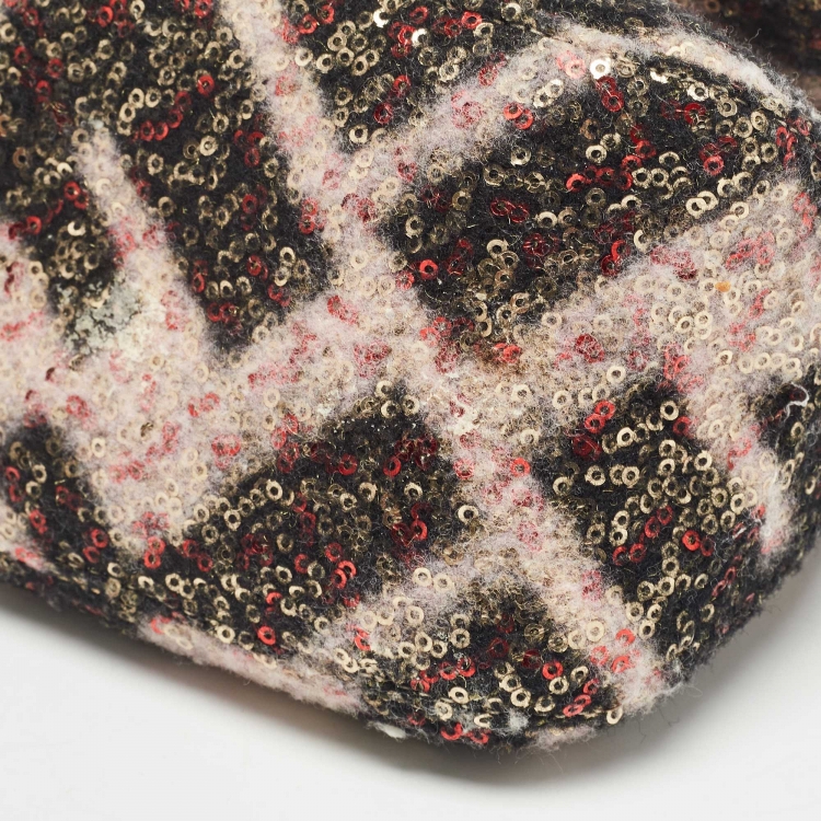 Pre Owned Fendi Multicolor Zucca Wool and Sequins Mini Mama Baguette Chain Bag