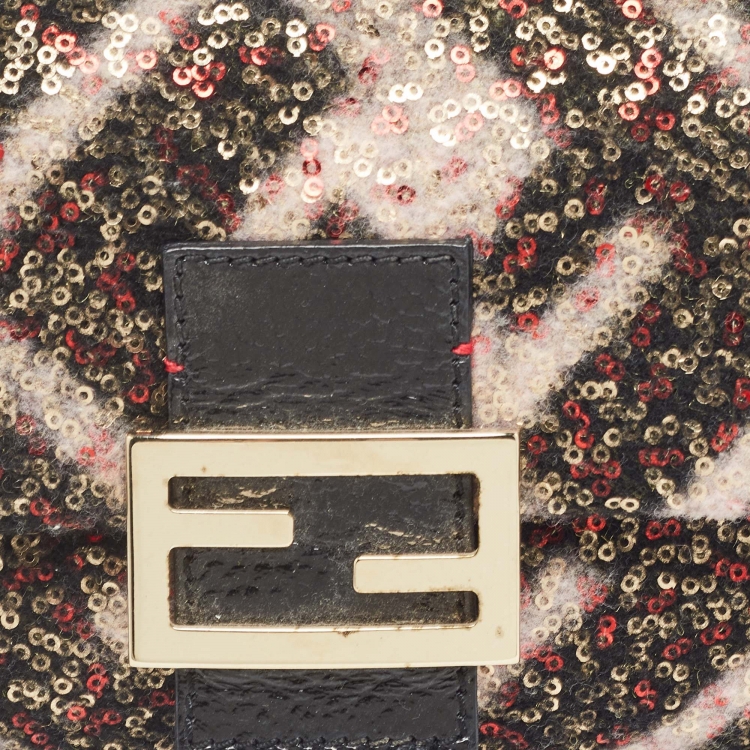 Pre Owned Fendi Multicolor Zucca Wool and Sequins Mini Mama Baguette Chain Bag