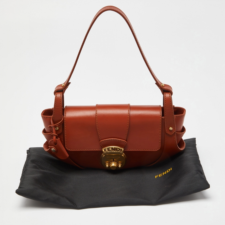 Pre Owned Fendi Tan Leather Compilation Baguette Bag