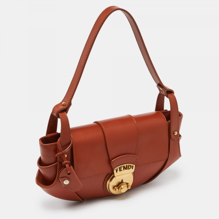 Pre Owned Fendi Tan Leather Compilation Baguette Bag