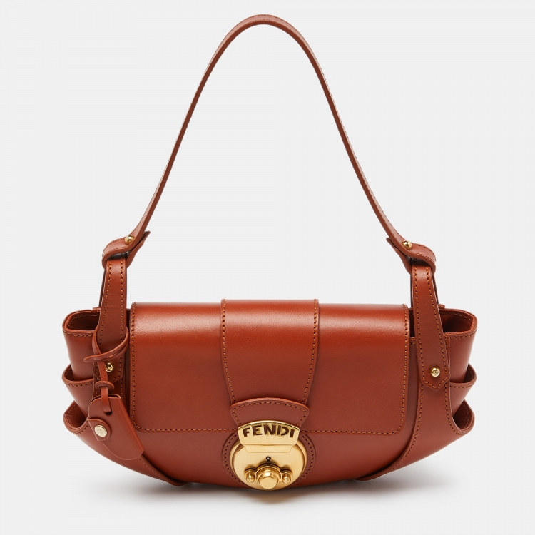 Pre Owned Fendi Tan Leather Compilation Baguette Bag