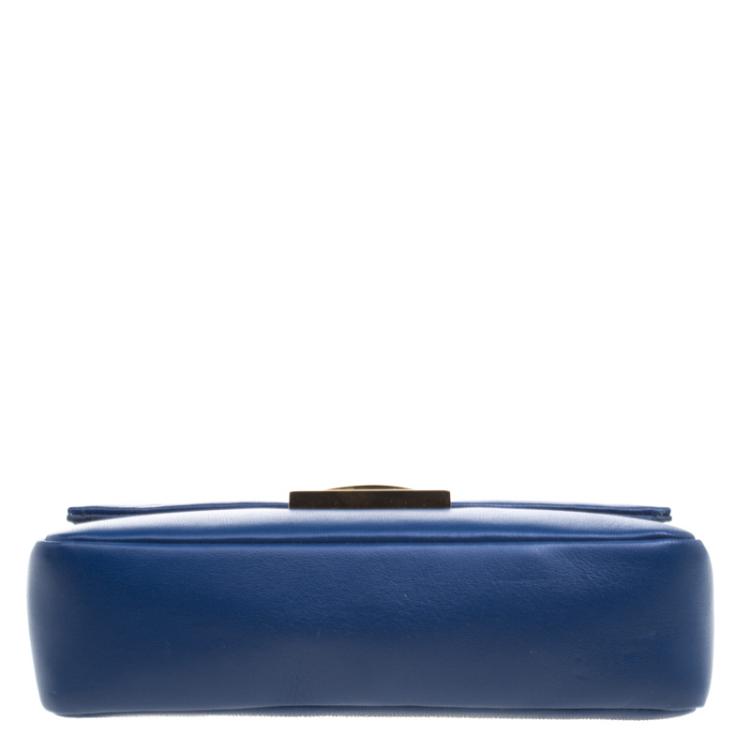Pre Owned Fendi Blue Leather Be Baguette Crossbody Bag