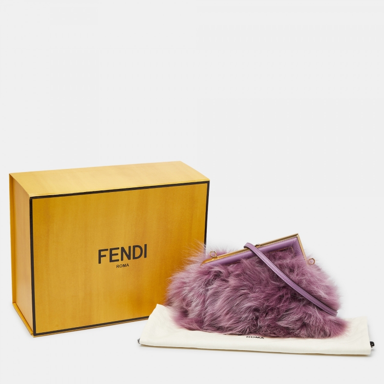 Pre Owned Fendi Purple Fox Fur and Leather Small First Clutch