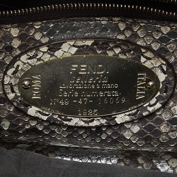 Pre Owned Fendi Beige Selleria Python Mini Peekaboo Top Handle Bag