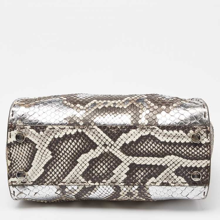 Pre Owned Fendi Beige Selleria Python Mini Peekaboo Top Handle Bag