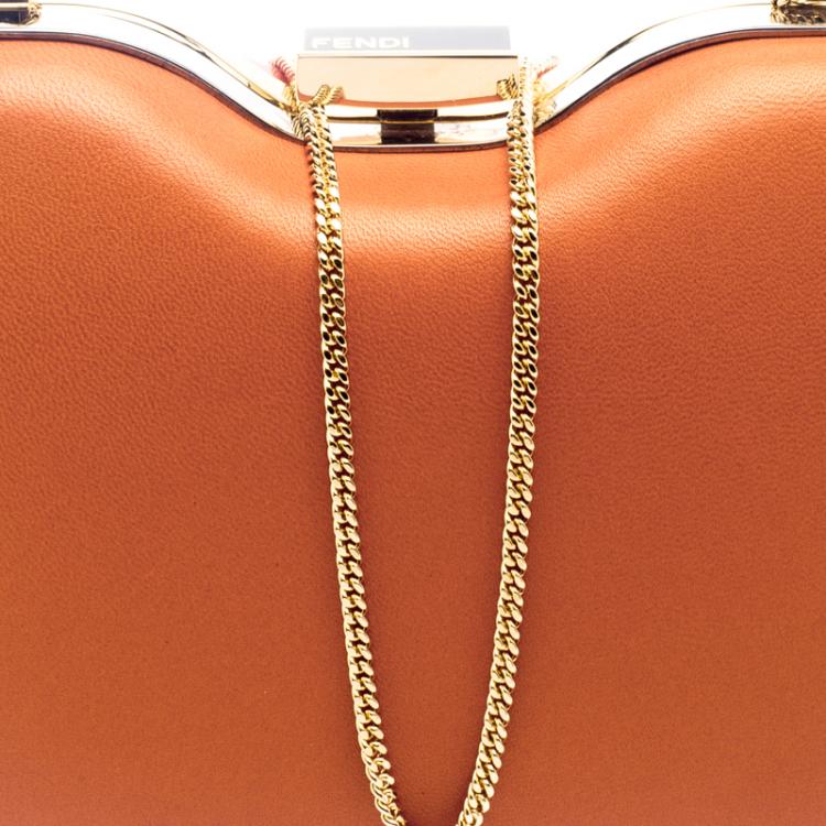 Pre Owned Fendi Red/Orange Patent Leather Giano Box Clutch