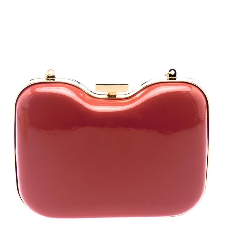 Pre Owned Fendi Red/Orange Patent Leather Giano Box Clutch