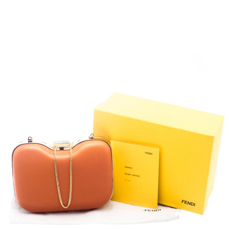 Pre Owned Fendi Red/Orange Patent Leather Giano Box Clutch