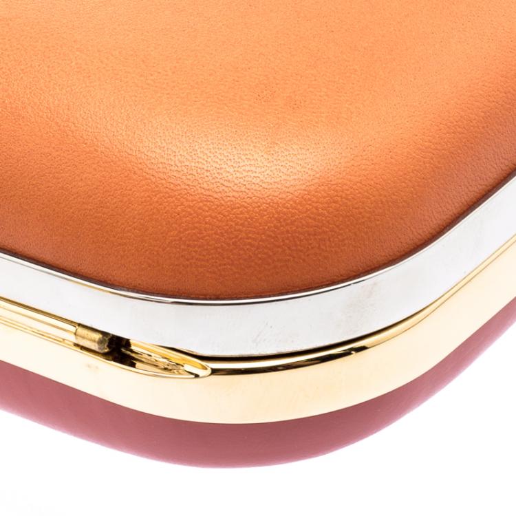 Pre Owned Fendi Red/Orange Patent Leather Giano Box Clutch