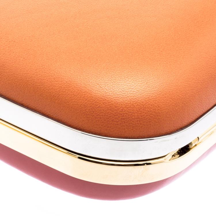 Pre Owned Fendi Red/Orange Patent Leather Giano Box Clutch
