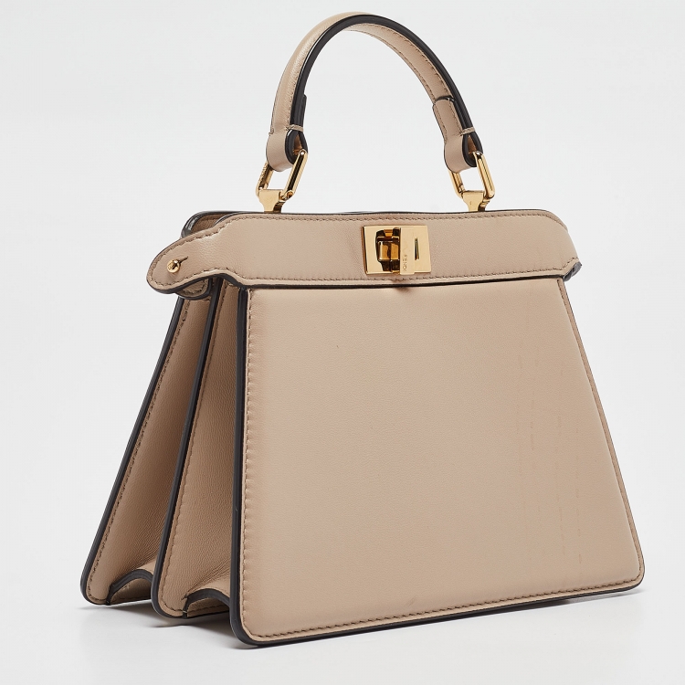 Pre Owned Fendi Beige Leather Petite Peekaboo ISeeU Top Handle Bag
