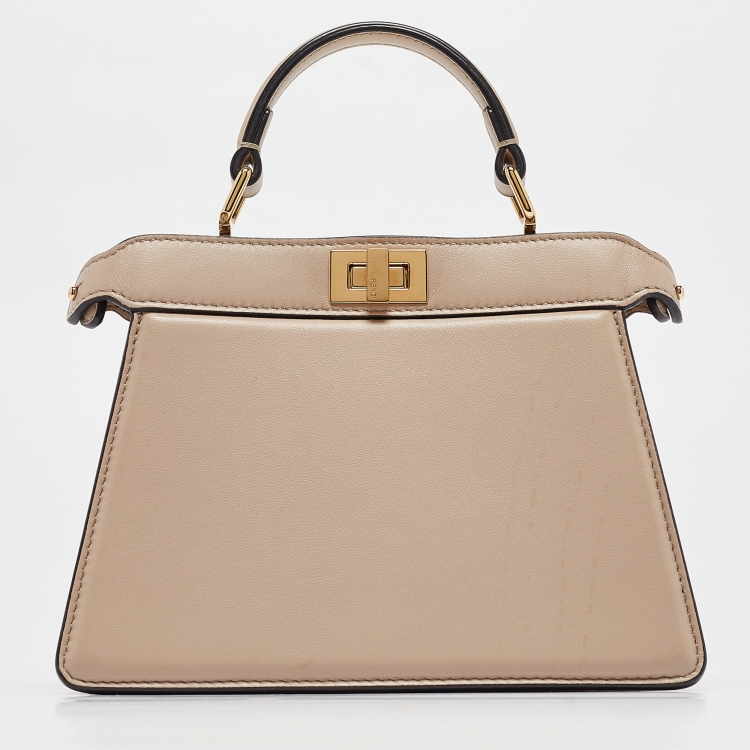 Pre Owned Fendi Beige Leather Petite Peekaboo ISeeU Top Handle Bag