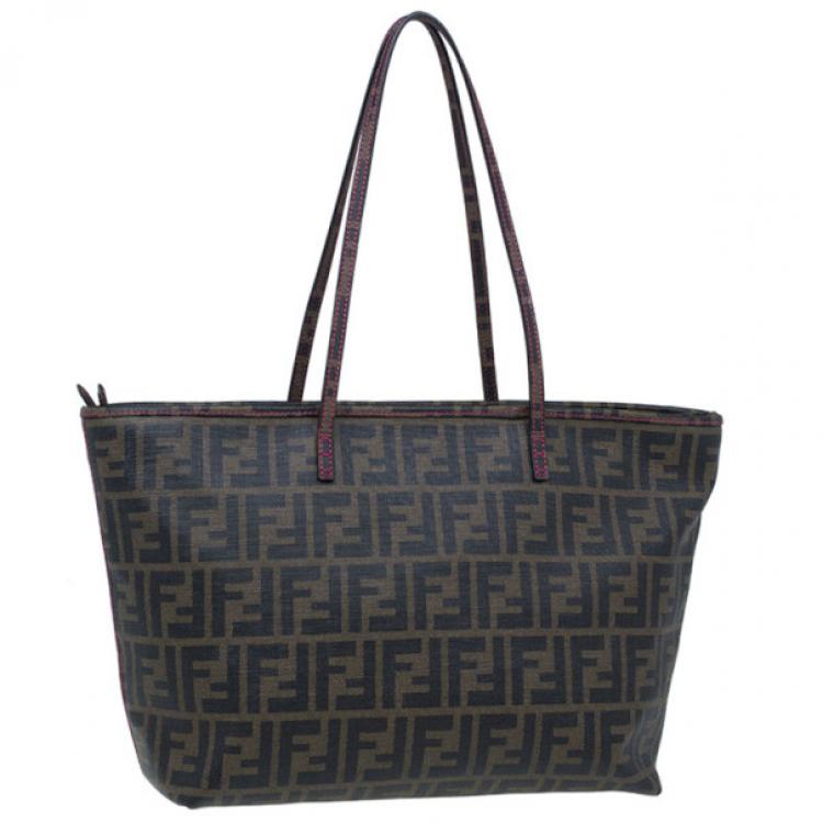 Pre Owned Fendi Brown Zucca Canvas Roll Tote