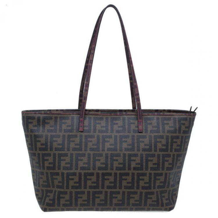 Pre Owned Fendi Brown Zucca Canvas Roll Tote