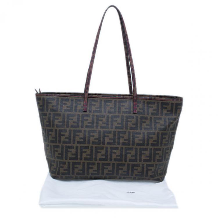 Pre Owned Fendi Brown Zucca Canvas Roll Tote