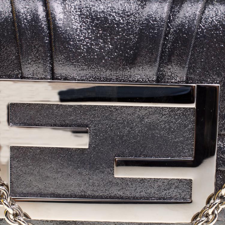 Pre Owned Fendi Metallic Grey Fabric Mia Pochette Bag