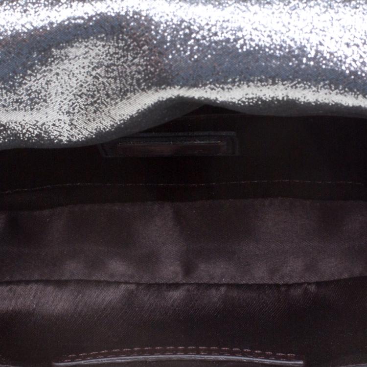 Pre Owned Fendi Metallic Grey Fabric Mia Pochette Bag