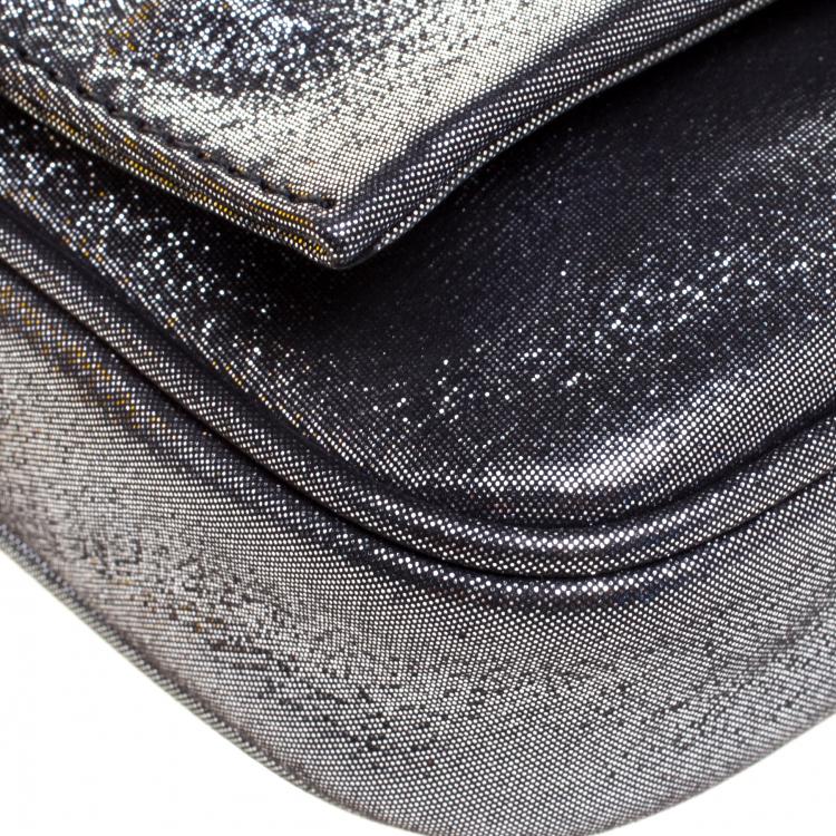 Pre Owned Fendi Metallic Grey Fabric Mia Pochette Bag