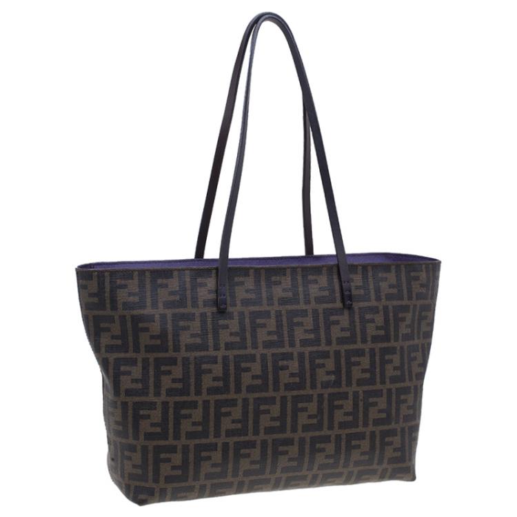 Pre Owned Fendi Brown Zucca Coated Canvas Spalmati Roll Shopper Tote