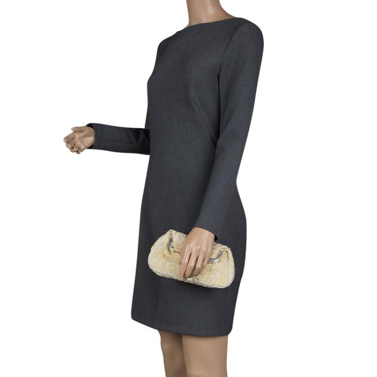 Pre Owned Fendi Cream Zucca Fabric Folded Clutch