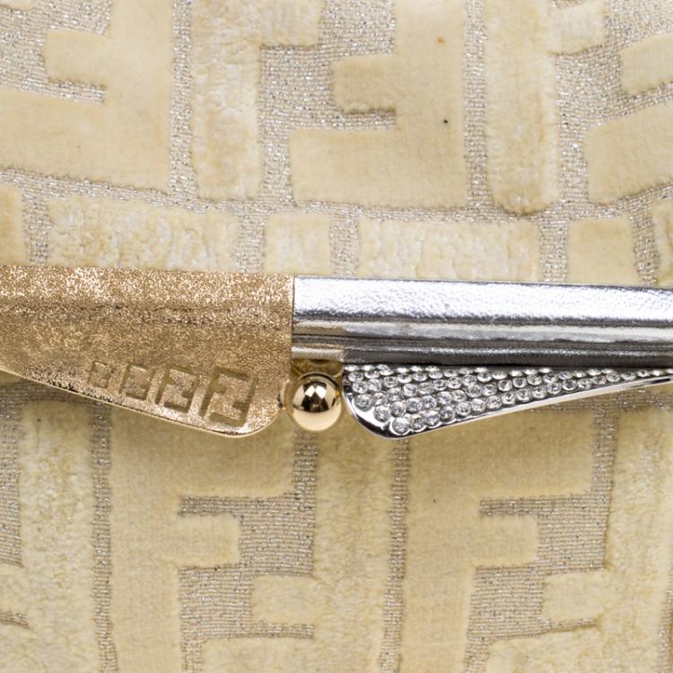 Pre Owned Fendi Cream Zucca Fabric Folded Clutch