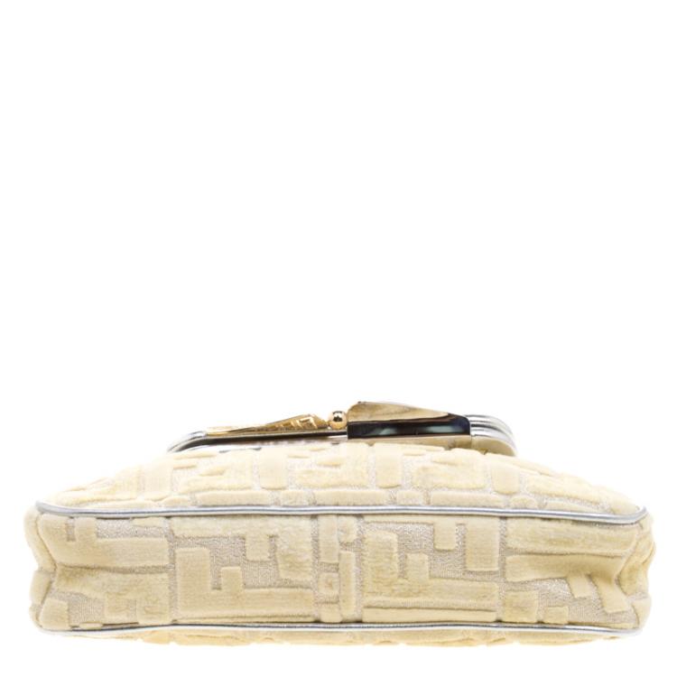 Pre Owned Fendi Cream Zucca Fabric Folded Clutch