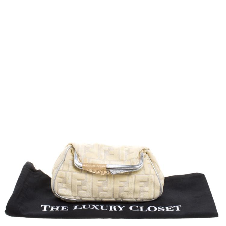 Pre Owned Fendi Cream Zucca Fabric Folded Clutch