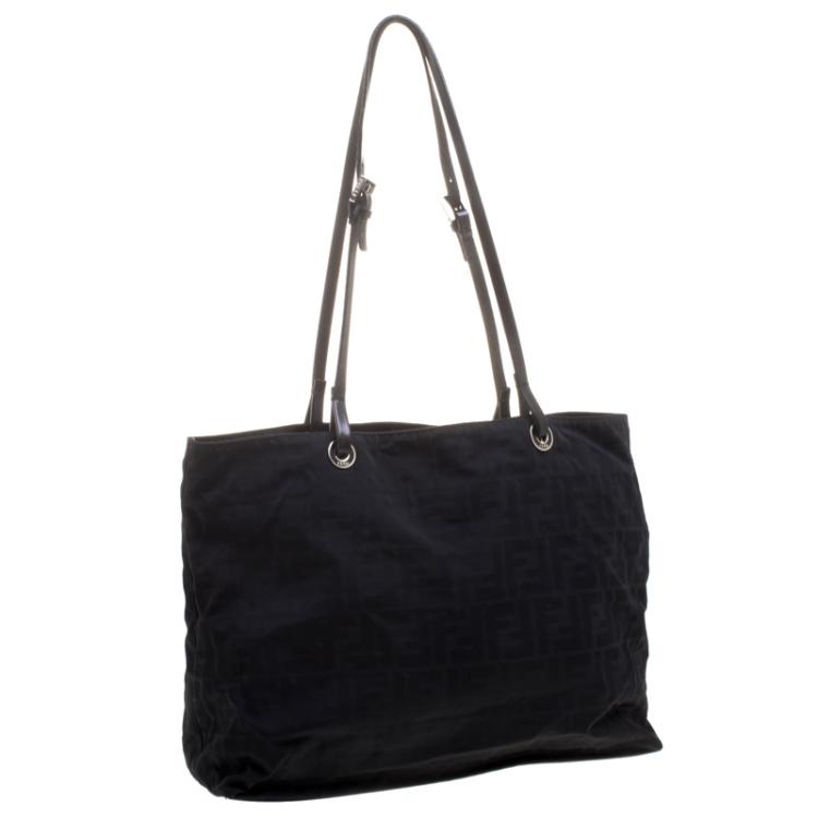 Pre Owned Fendi Black Zucca Fabric Shopper Tote