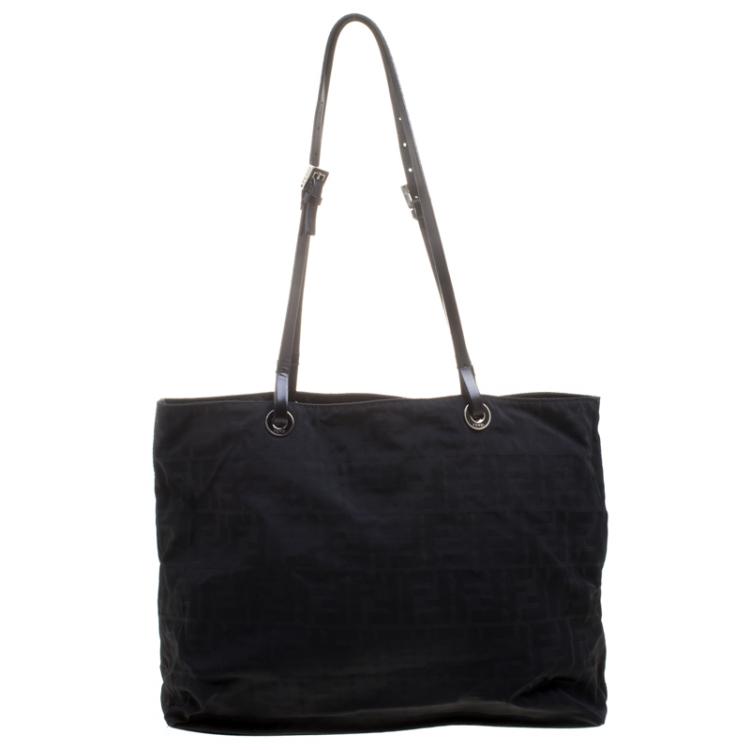 Pre Owned Fendi Black Zucca Fabric Shopper Tote