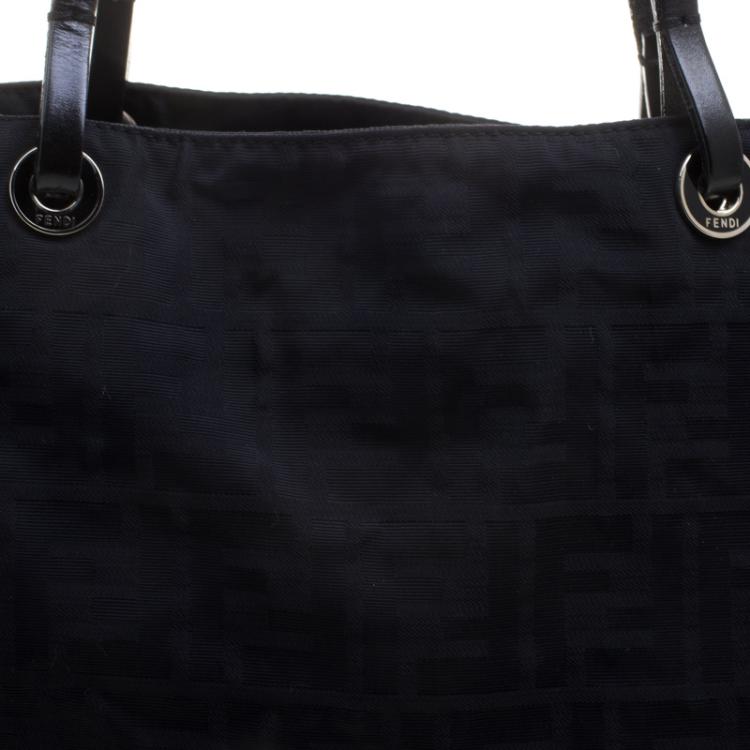 Pre Owned Fendi Black Zucca Fabric Shopper Tote
