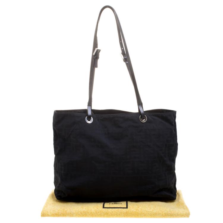 Pre Owned Fendi Black Zucca Fabric Shopper Tote